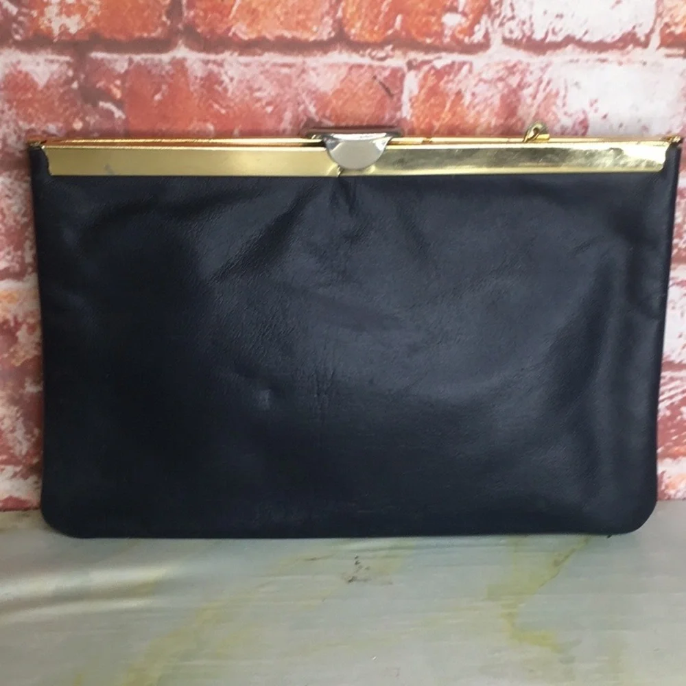 Vintage MCM Etra Black Framed  Leather Clutch